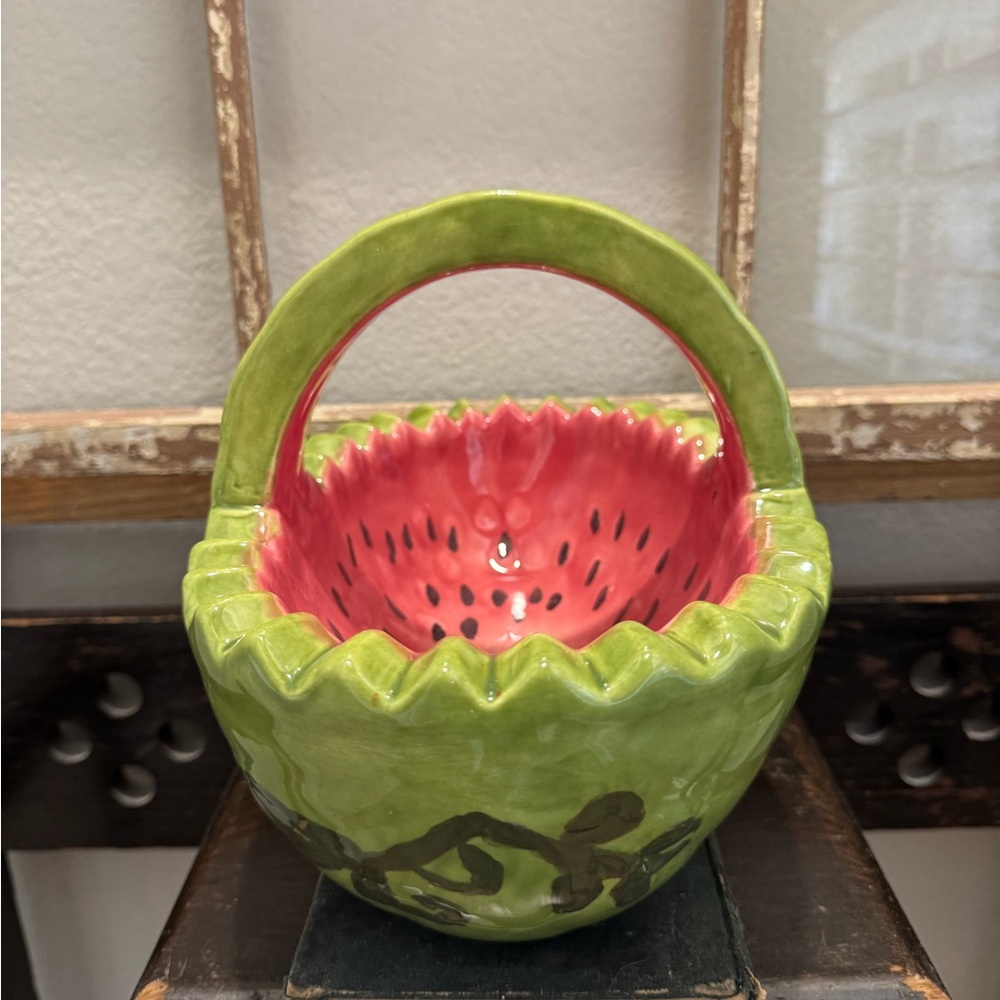 Vintage Ceramic WATERMELON BASKET Serving Bowl - Picture 2 of 7